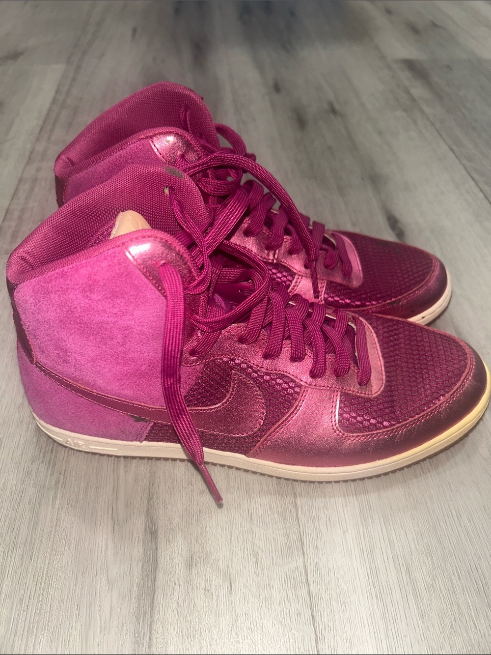 Nike Women Air Force 1 Lace-Up High-Top Boots in Rave Pink Fuchsia